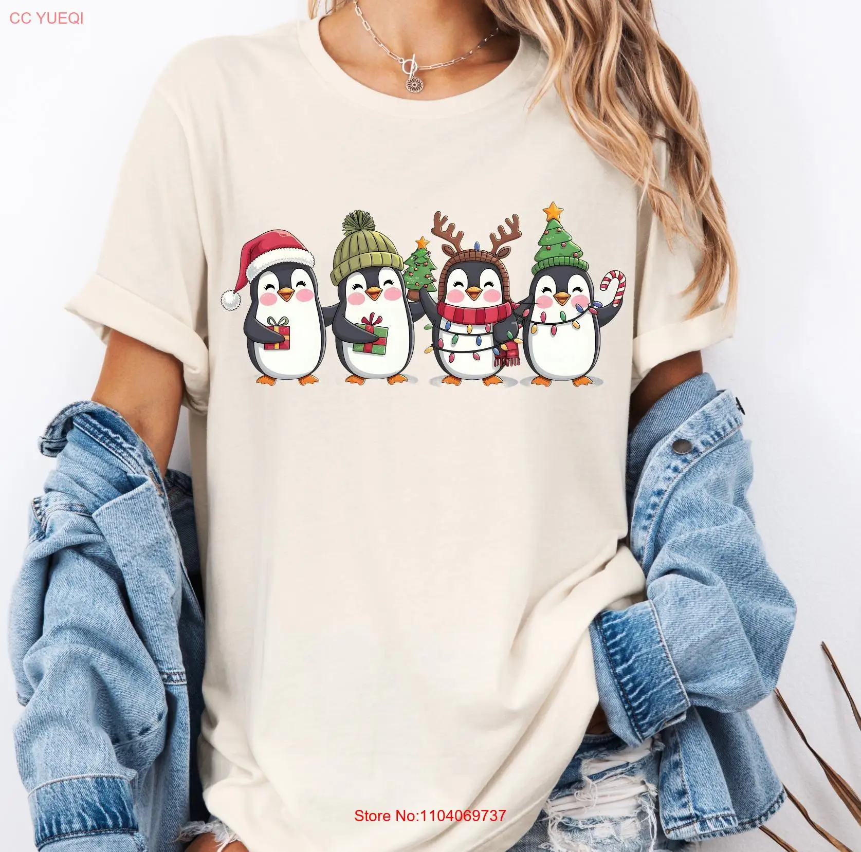 Pinguïn Merry Christmas T-shirt Animal Crewneck North Pole Funny Season lange of korte mouwen