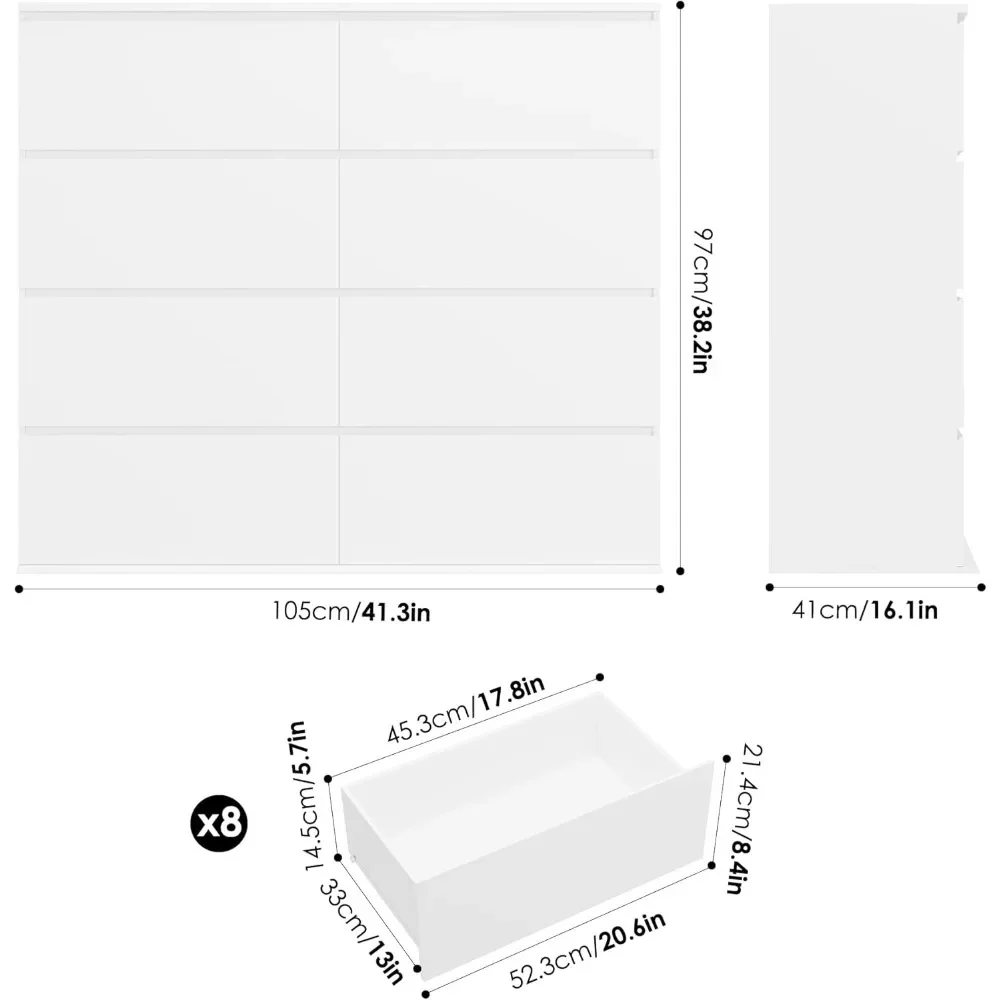 8 Drawer Dresser for Bedroom, White Dresser Double Dresser Chest of Drawers, Modern Dressers Wood Dressers with Deep Drawers
