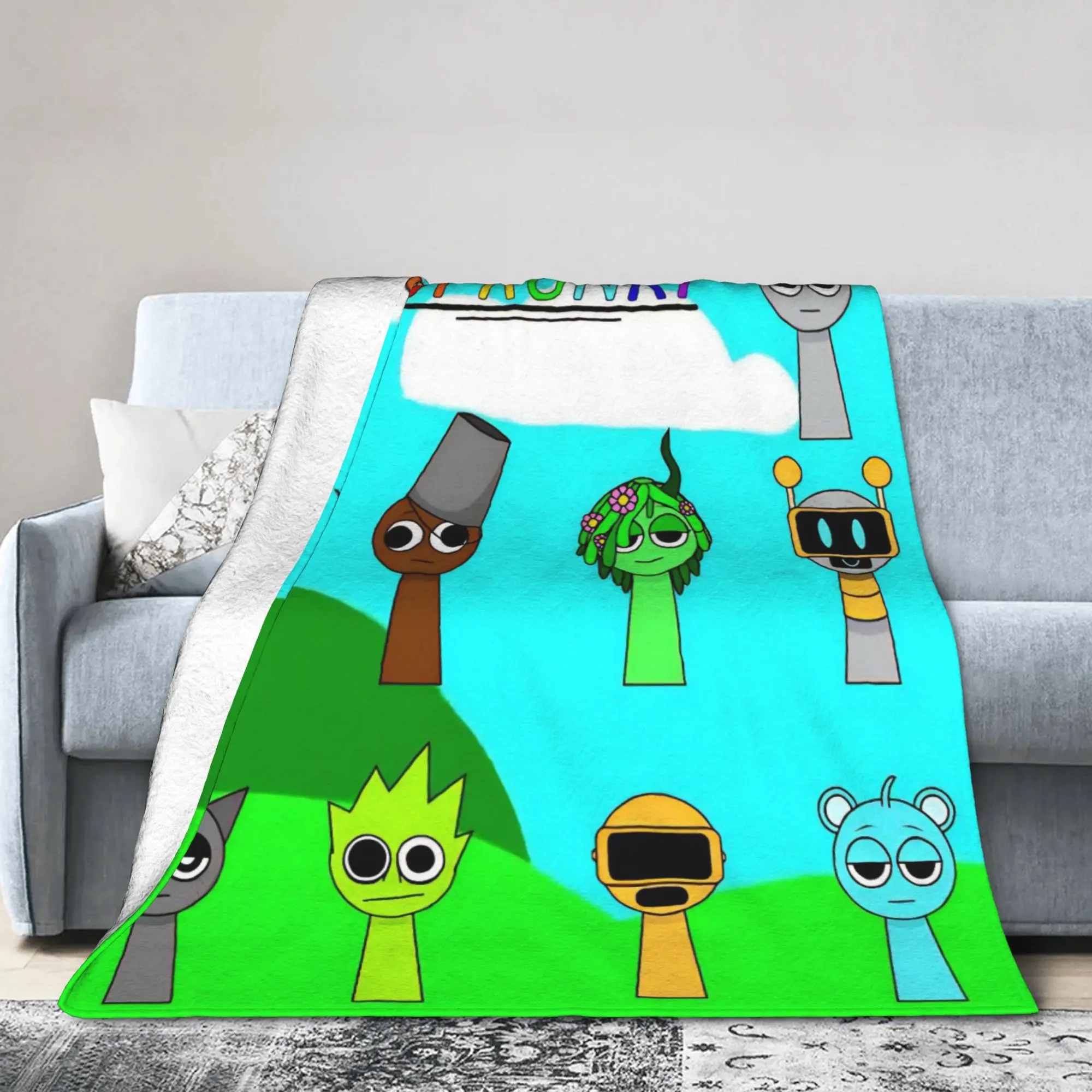 

Плед Sprunki Game Music Cartoon из фланели, забавный плед-покрывало для дивана, кровати, гостиной, 125*100 см, коврик