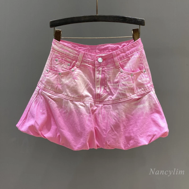 Pink Younger Denim Skirt Women's Fashion Gradient Skirts 2024 Spring and Summer High Waist Slimming Hot Girl Bud Skirt Falda