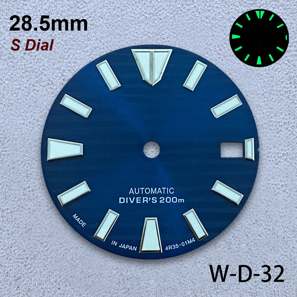28.5mm S Logo Wave Dial Fit NH35/NH36/4R/7S Japanese Movement C3 Strong Green Luminous High-Quality Watch Modified Accessories