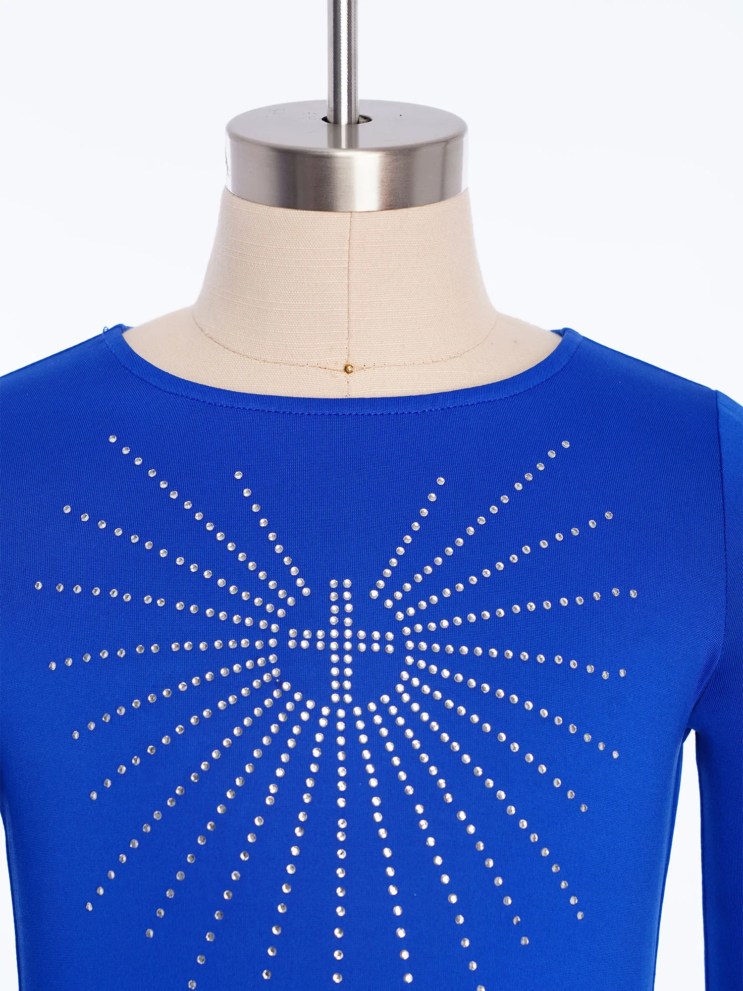 Kids Girls Liturgical Worship Dance Dress Glittery Rhinestone Long Sleeve Maxi Dress for Lyrical Praise Church Choir Performance