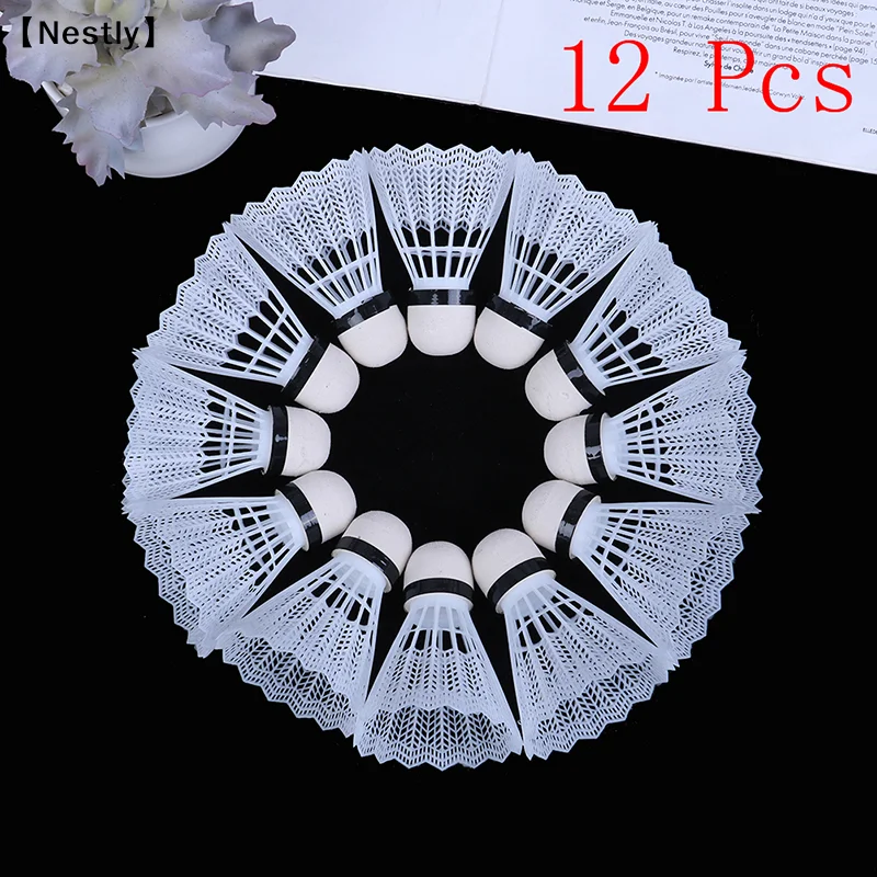 12 Pcs White Plastic Badminton Ball Shuttlecocks Sport Training Sport〔Nest〕