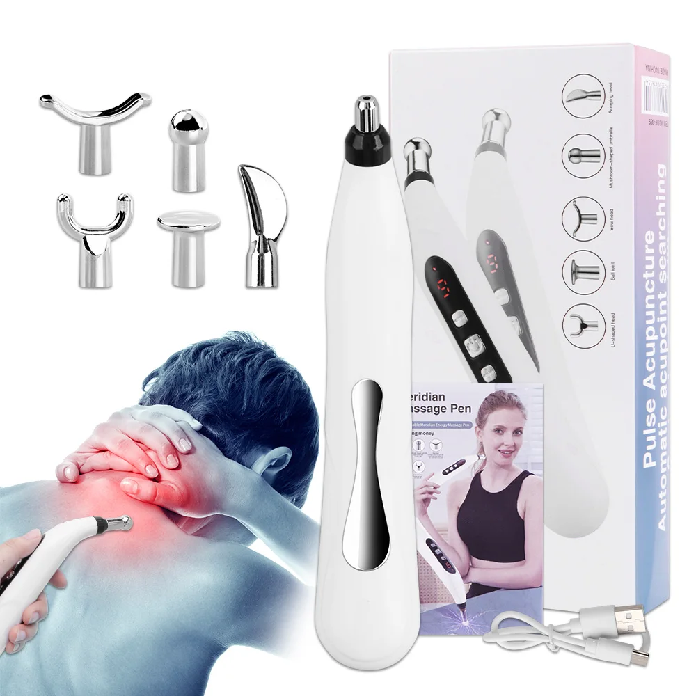 

USB Rechargeable Acupuncture Pen 5 Head Laser Meridian Energy Massage Pen Massager For Body Face Neck Leg Therapy Health Care