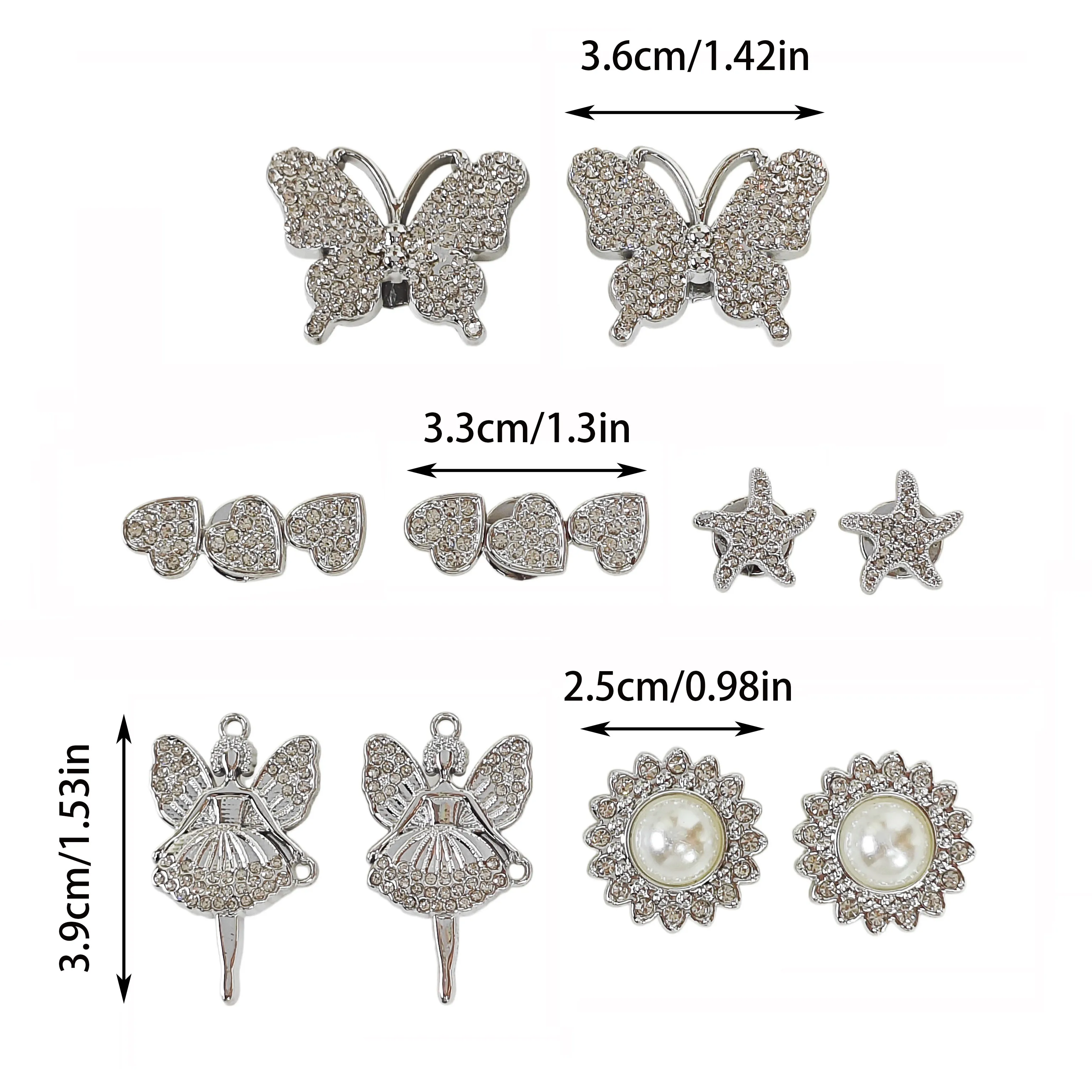 10Pcs DIY Shoe Decoration Charms Shiny Butterfly, Heart, Flower, Star, Fairy Decorative Charms Non-Metal Lightweight Material Y2K Fashion Versatile Cute Personality Accessories for Men and Women Suitable for Eva Beach Shoes, Sandals, Removable Shoe Decoration, Holiday Gift