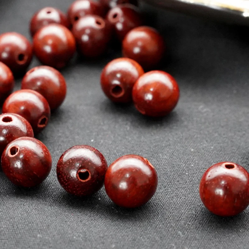 Natural Red Sandalwo Beads Smooth Brown Wood Grain Loose Wooden Beads for Jewelry Making  6  8 10mm DIY Bracelet Rosary 100pcs