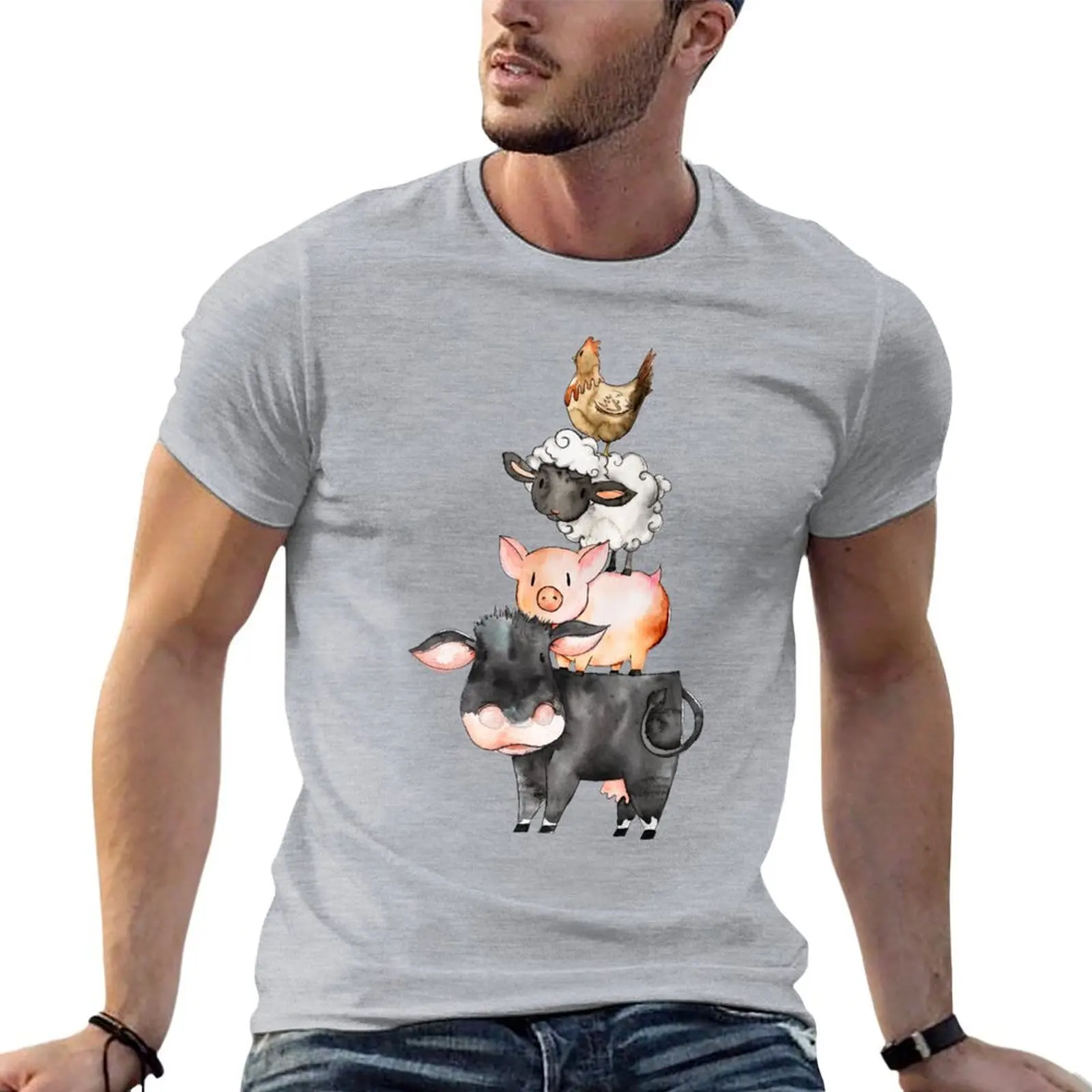 Barn Yard Animal Stack T-shirt heavyweights plus size tops mens clothes