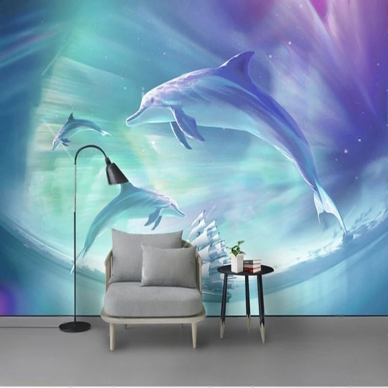 Custom Printed Wallpaper Modern Abstract Dolphin Ocean Theme Murals for Living Room Bedroom Kids Room Wall Decor Background