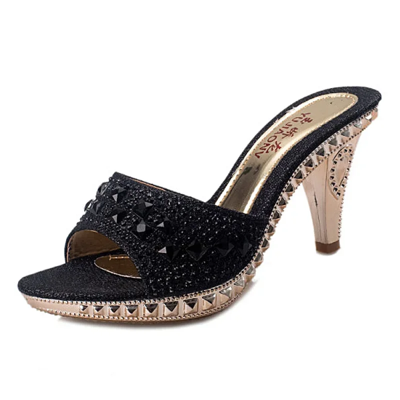 WDHKUN Spike Heels Women Pumps Sexy High Heels Women Crystal Party Women Shoes Gold Open Toe Ladies Shoes