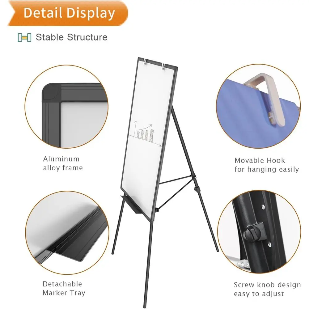 حامل سبورة بيضاء مغناطيسي محمول باللون الأسود، 36 × 24، لوح مسح جاف قابل للتعديل الارتفاع للاستخدام المنزلي والمكتب والمدرسة