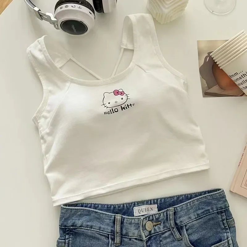 Sanrio Hello Kitty Camisole for Women Fashion Tank Tops Cute Sexy Crop Tops Casual Female Sling Top Sleeveless T-shirt Underwear