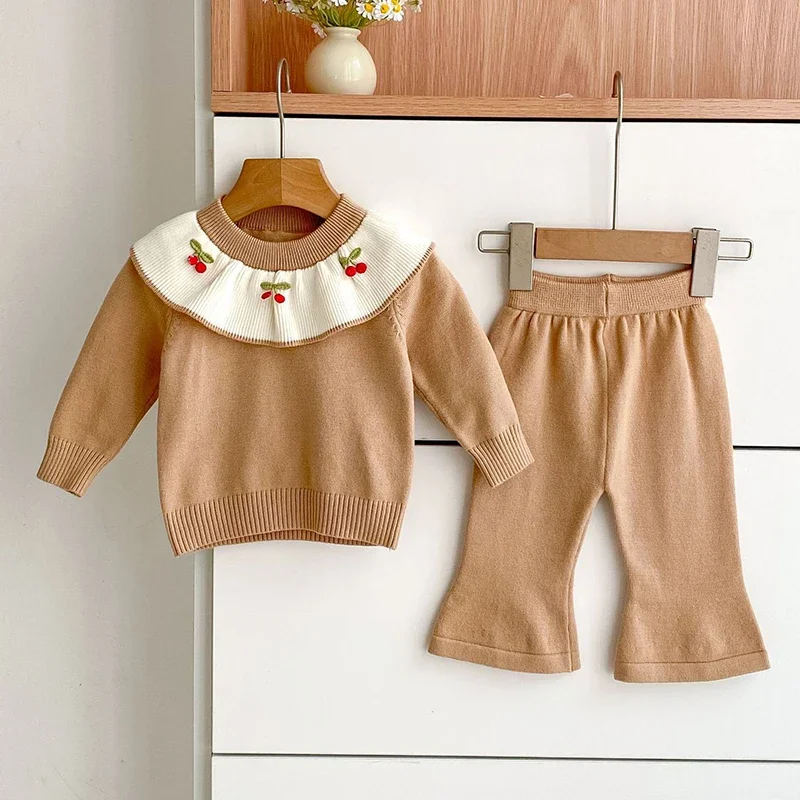 

2025 New Autumn Toddler Baby Girls Clothing Sets Long Sleeved Knitted Pullover Sweater+Pants 0-24M Children Clothes Suit