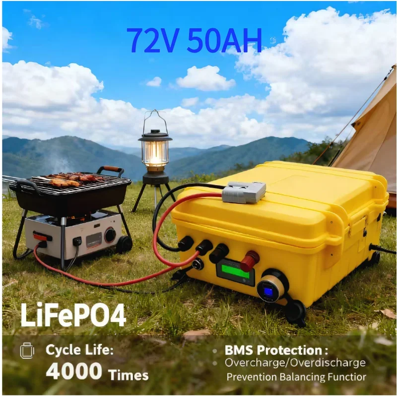 72V 50Ah LIFEPo4 Lithium Battery High Performance with 80A/150A BMS Safety for 5000W AGV Forklift Golf Cart Inverter Car