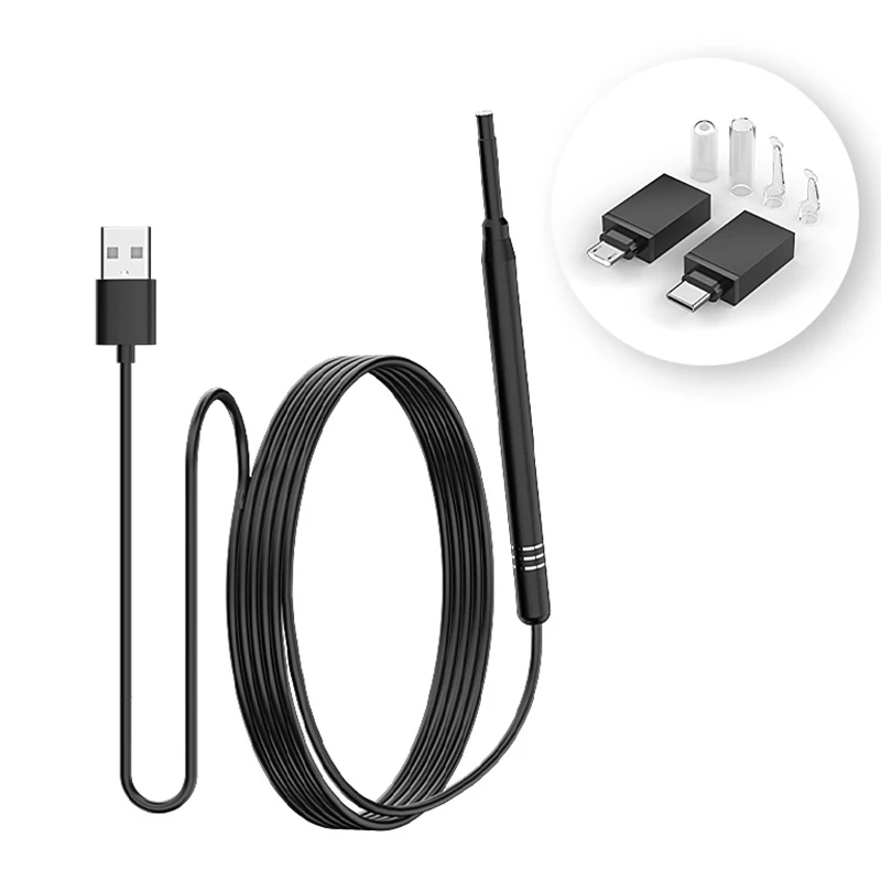 

Эндоскопическая камера для чистки ушей 3в1 Micro USB Type-c 5,5 мм USB C Визуальные ушные палочки Ушная ложка 6 светодиодов для телефонов Android ПК
