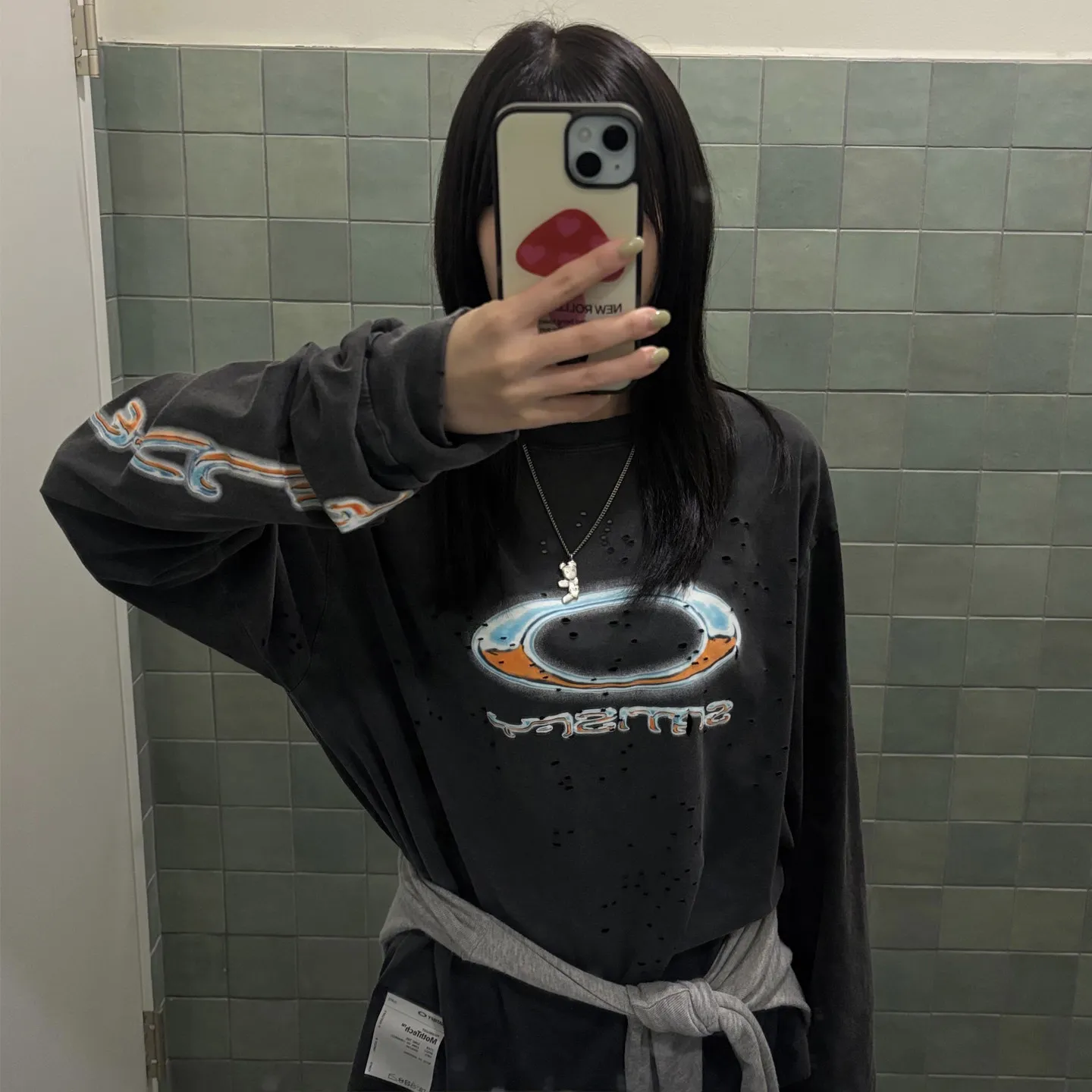 2026 New SATISFY MothTec High-Street Style Ripped and Distressed Long-Sleeve T-Shirt—Unisex Oversized Fashion Brand Top view 2