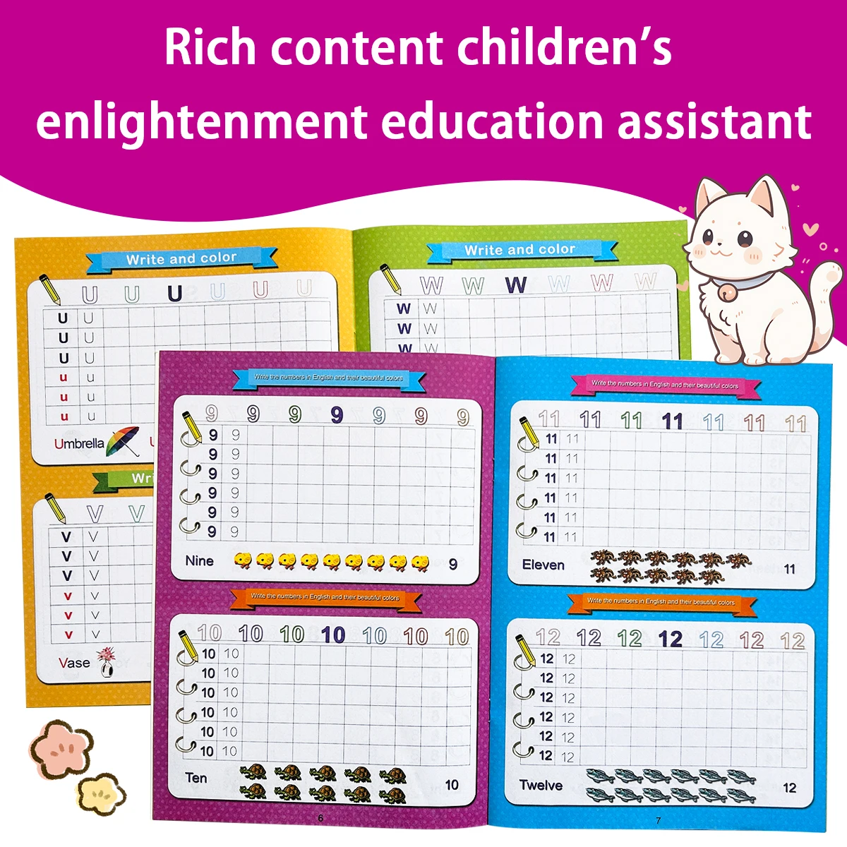    2 livros de letras e números em inglês para crianças, livro de prática de escrita, aprendizagem de iluminação, prática de escrita engraçada, presente de aniversário