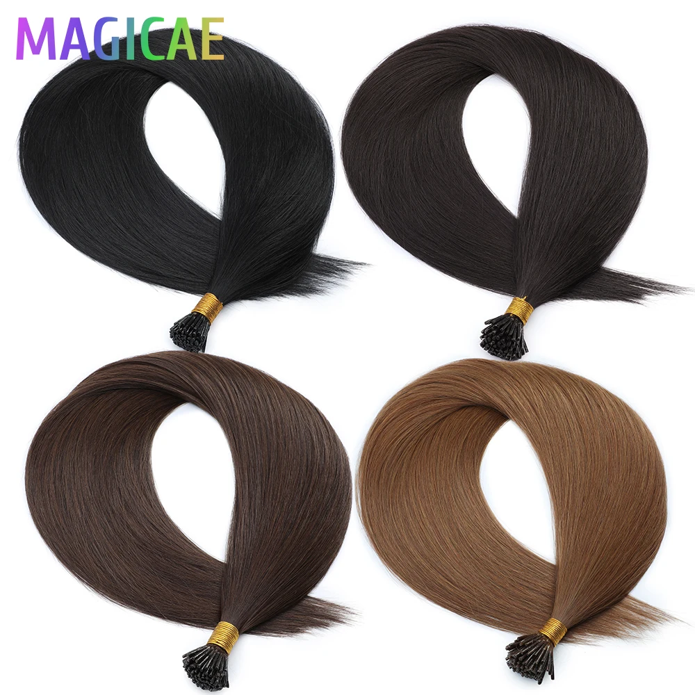 

Прямая кератиновая предварительно склеенная капсула 26 дюймов I-Tips Ombre Brown 4 # 6 # 12 # Высокотемпературные биосинтетические пучки волос для наращивания волос