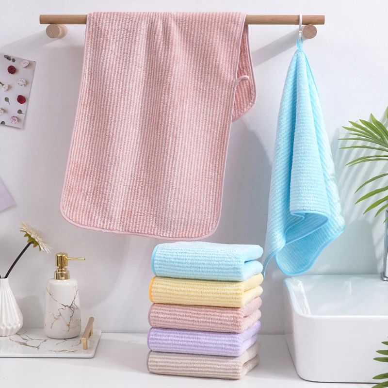 

Simple Striped Coral Velvet Towel Warp Knitted Soft Water Absorbing Non Shedding Thickened Face Hand Wiping Solid Color Towel