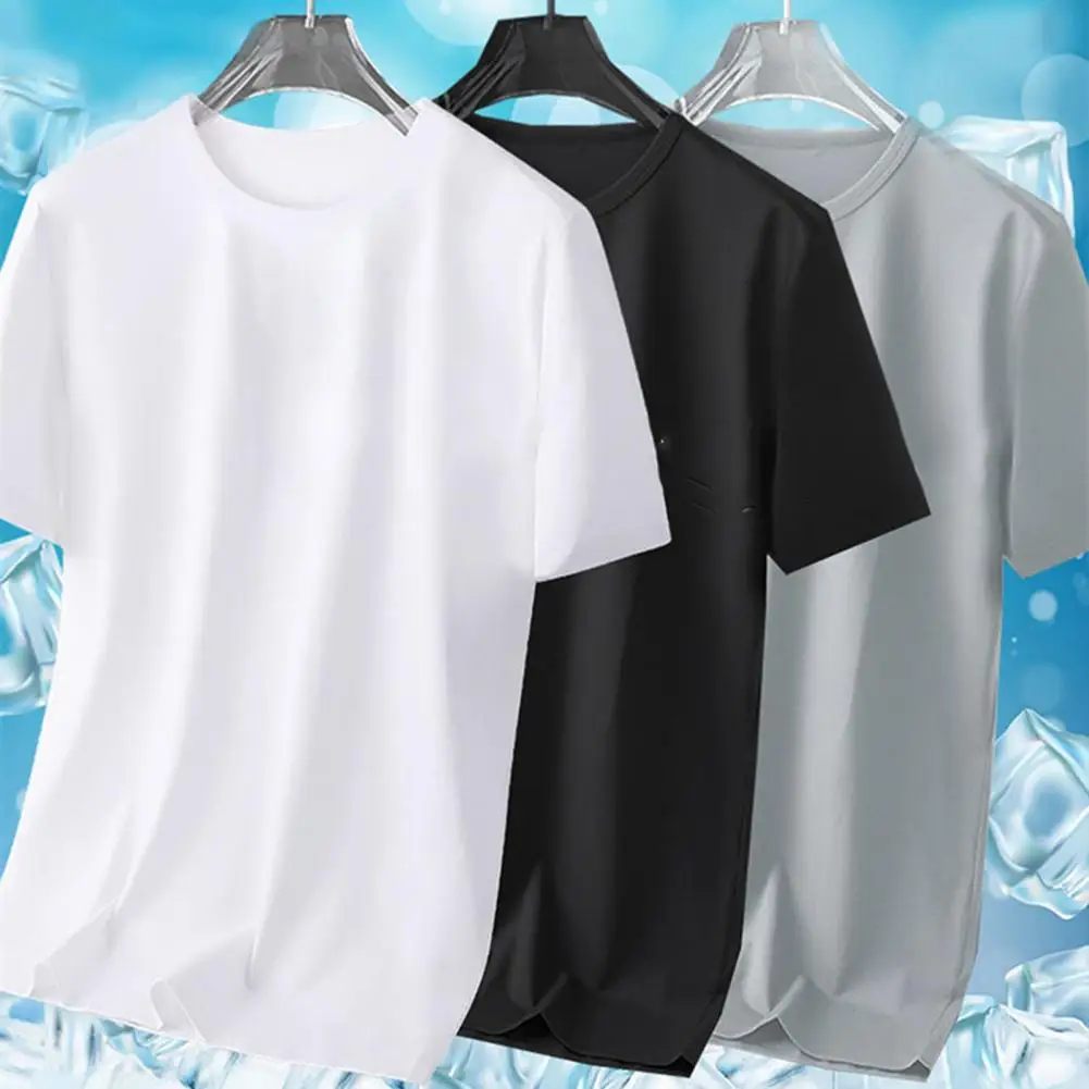 Quick-drying Men Running Shirts O-Neck Short Sleeve Ice Silk Men T-shirt Elastic Sport T-shirts Fitness Workout Training Tees