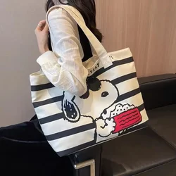 Snoopy-Bolso de lona de gran capacidad con dibujos animados para mujer, bolsa de maternidad para guardar libros, viaje, mamá