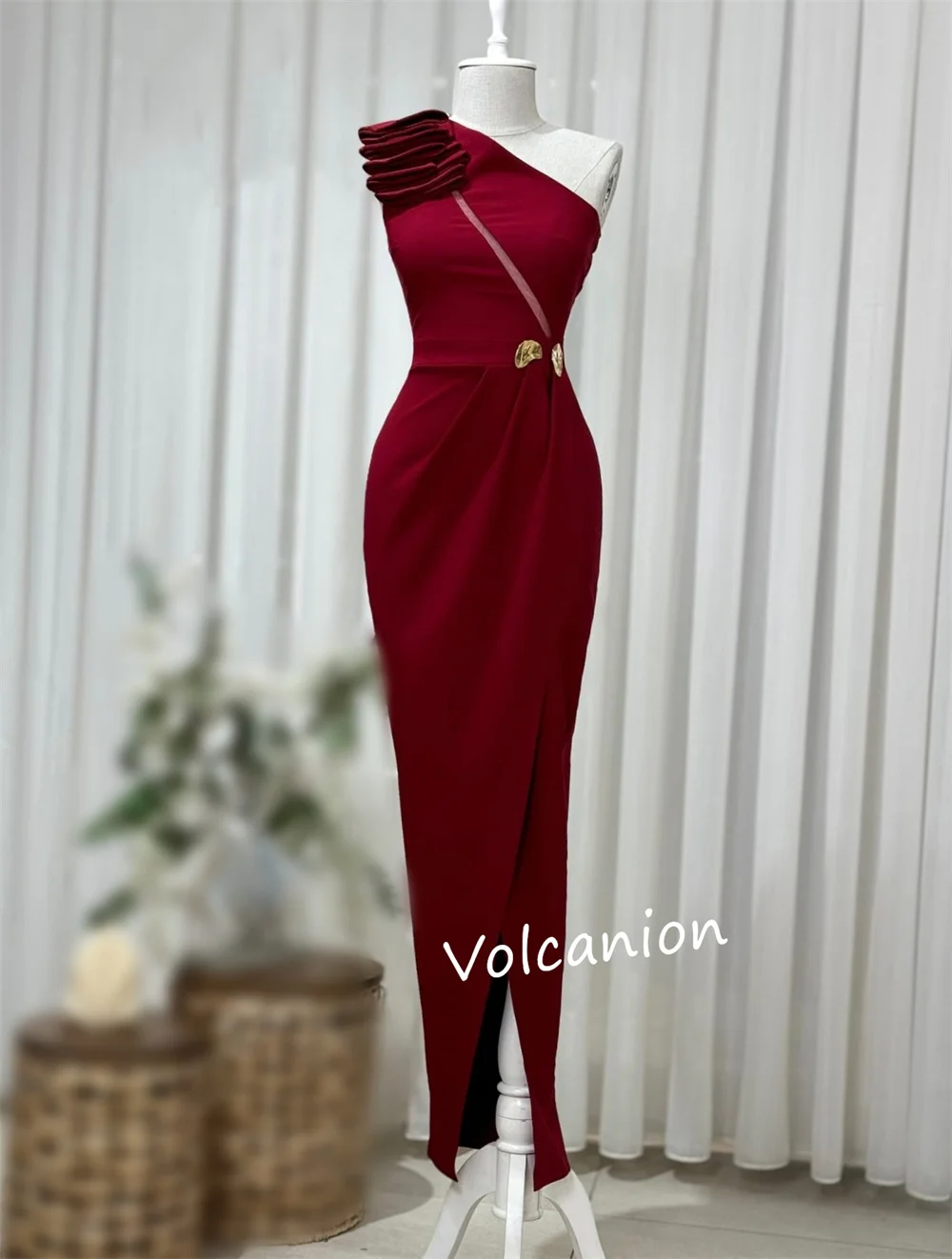 Customized Jersey Sequined Pleat One-shoulder Sheath Midi Dresses Bespoke Occasion Elegant Simple High Quality Party