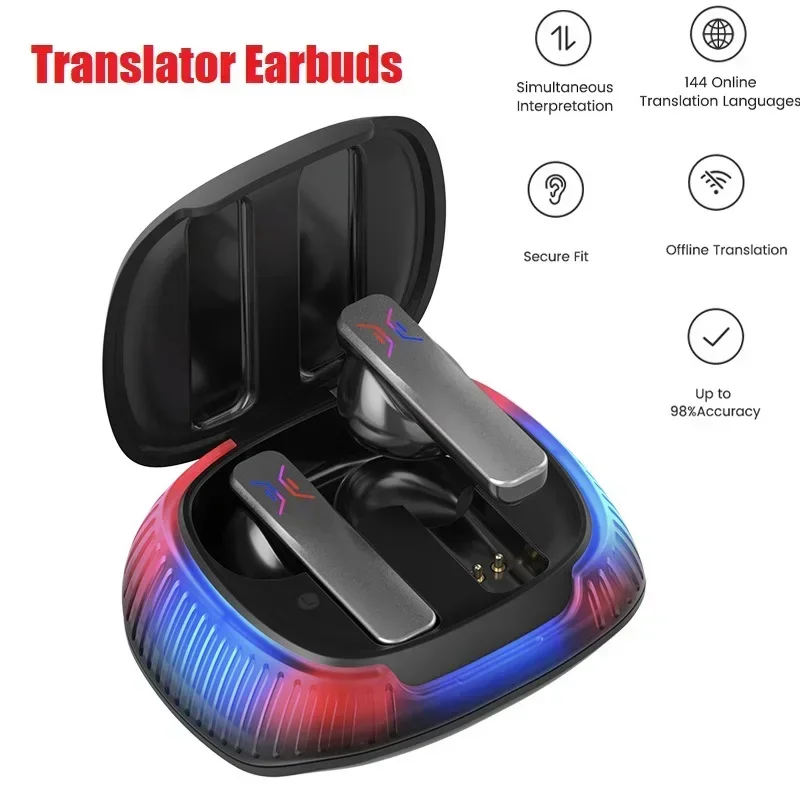 New 74 Languages Translatoe Earbuds Smart Voice Translate Real Time Support Online OffLine 4 Translation Mode AI Conversion Gift