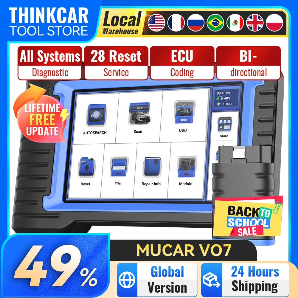 MUCAR VO7 VO7S Diagnostic Tools Full System Car OBD2 Scanner ECU Coding Active Test 28 Reset Lifetime Free Update Car Scan Tool