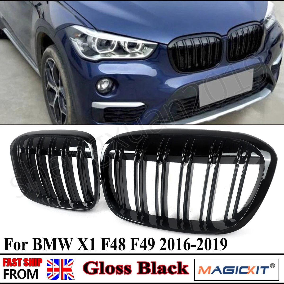 

MAGICKIT передняя решетка капота для BMW X1 F48 F49 2016 2017 2018 2019, центральная решетка, глянцевый черный, аксессуары
