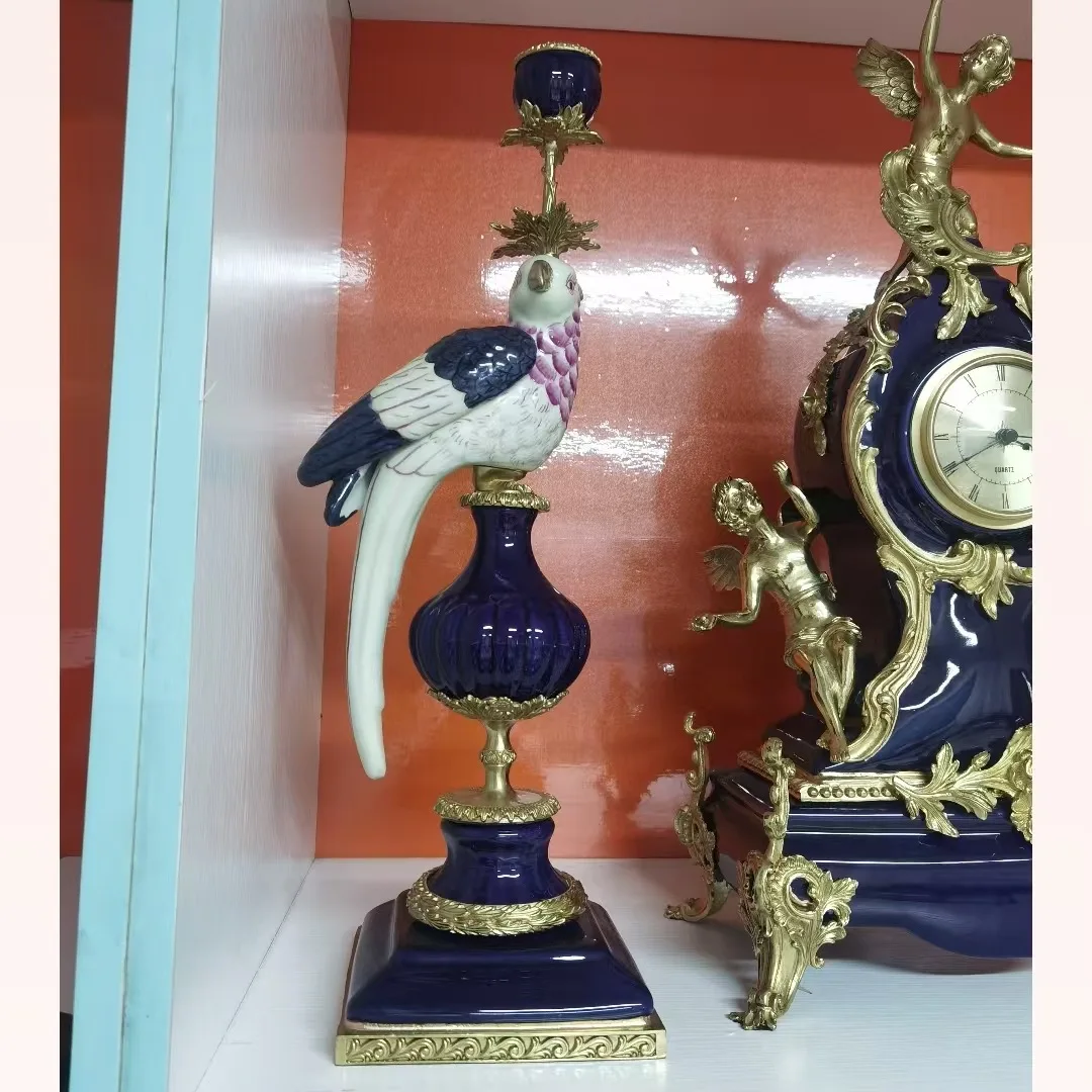 European pure copper holder ornament blue and white entrance classical home living room handicrafts copper art candle holder