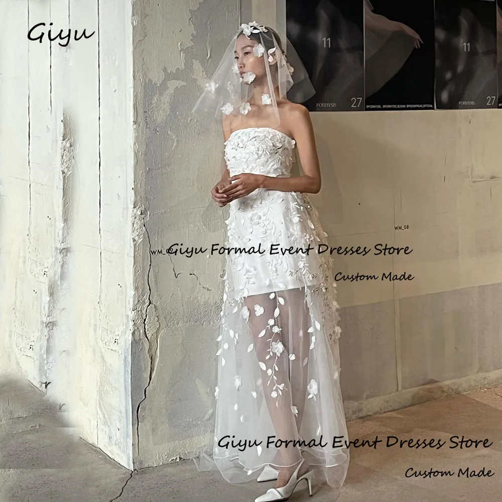 Giyu Fairy Handmade Flowers Mini Wedding Dresses 2024 Strapless Mini-Length Above Knee Bridal Gown Sleeveless Vestidos De Novia