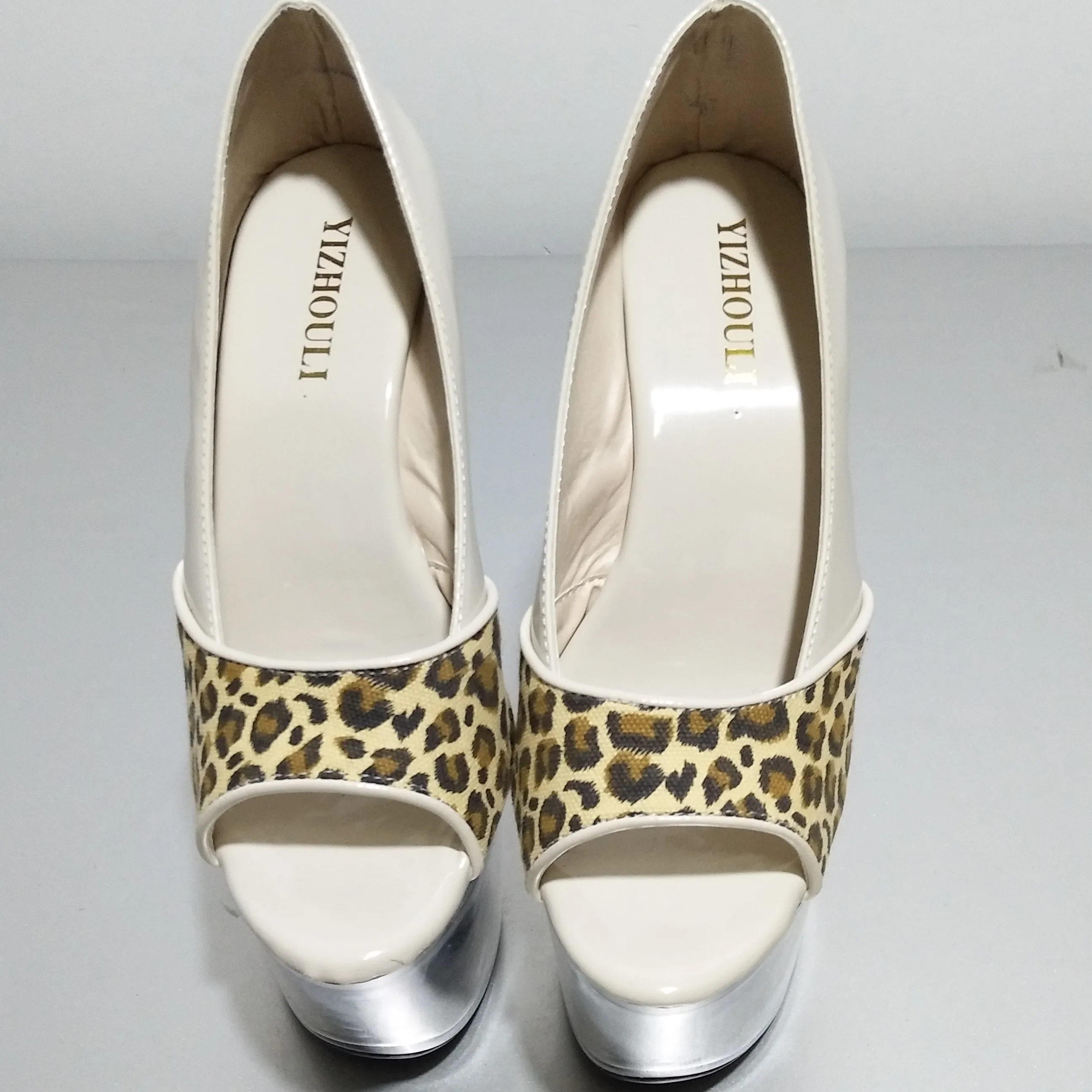 Tacones altos de material con estampado de leopardo, suela gruesa, tacones finos de 17cm, tira larga, cabeza de cristal, plataforma impermeable,