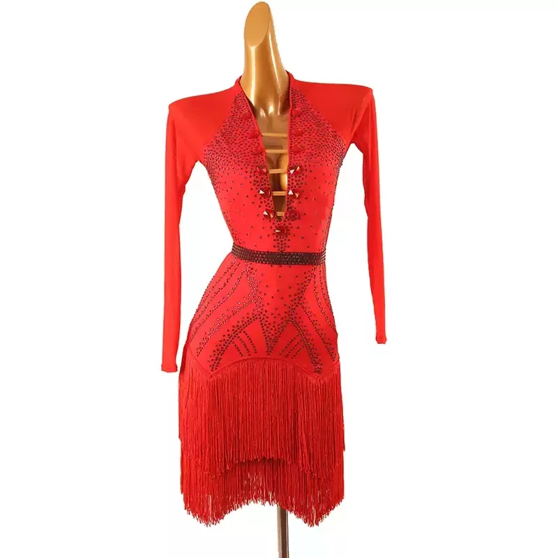 Red Latin Dance Dress Competition Sports Costume Sexy Adult Sexy Women's Blackpool Wear Suit Prom for Girls Practice Tango Wear