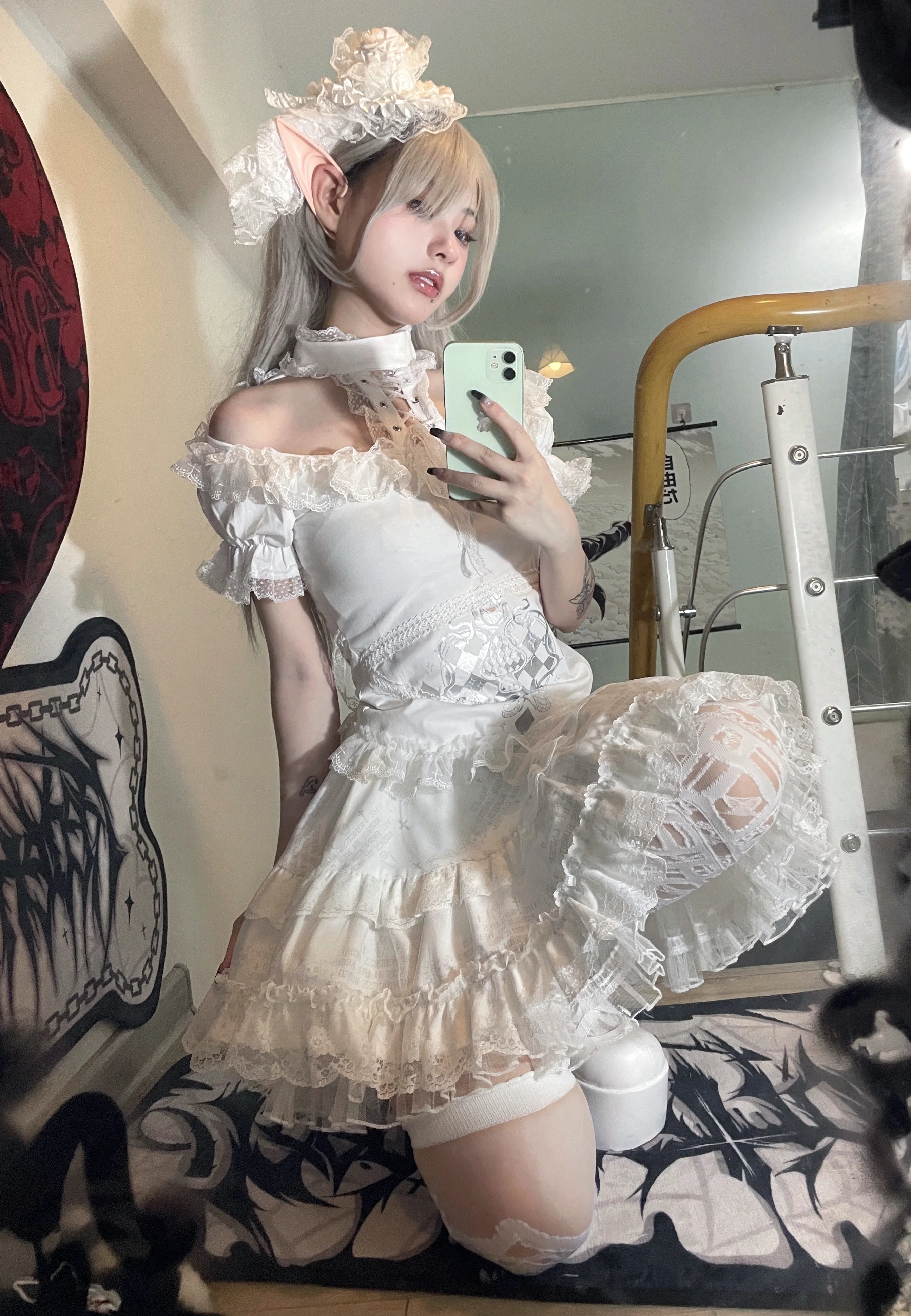 Subculture Halter Neck Off Shoulder Short Sleeve Cute Sweet Punk Gothic Printing Shirt Back Wings Lace Kawaii Black Shirt Summer