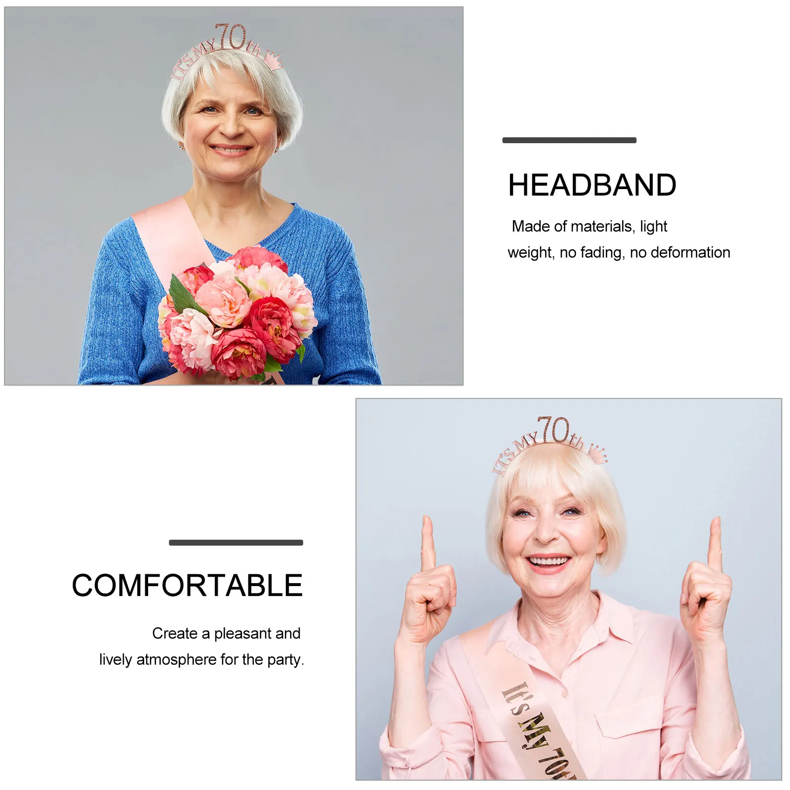 

2pcs Birthday Photo Props Satin Sash Hair Hoop Costume Accessories Birthday Sash Party Decorative Crown Headband Party Dressing