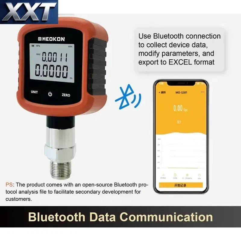 XXT High Precision Digital Air Manometer 1/4'' NPT Hydraulic Pressure Gauge Multiple Ranges 60/360/3600PSI