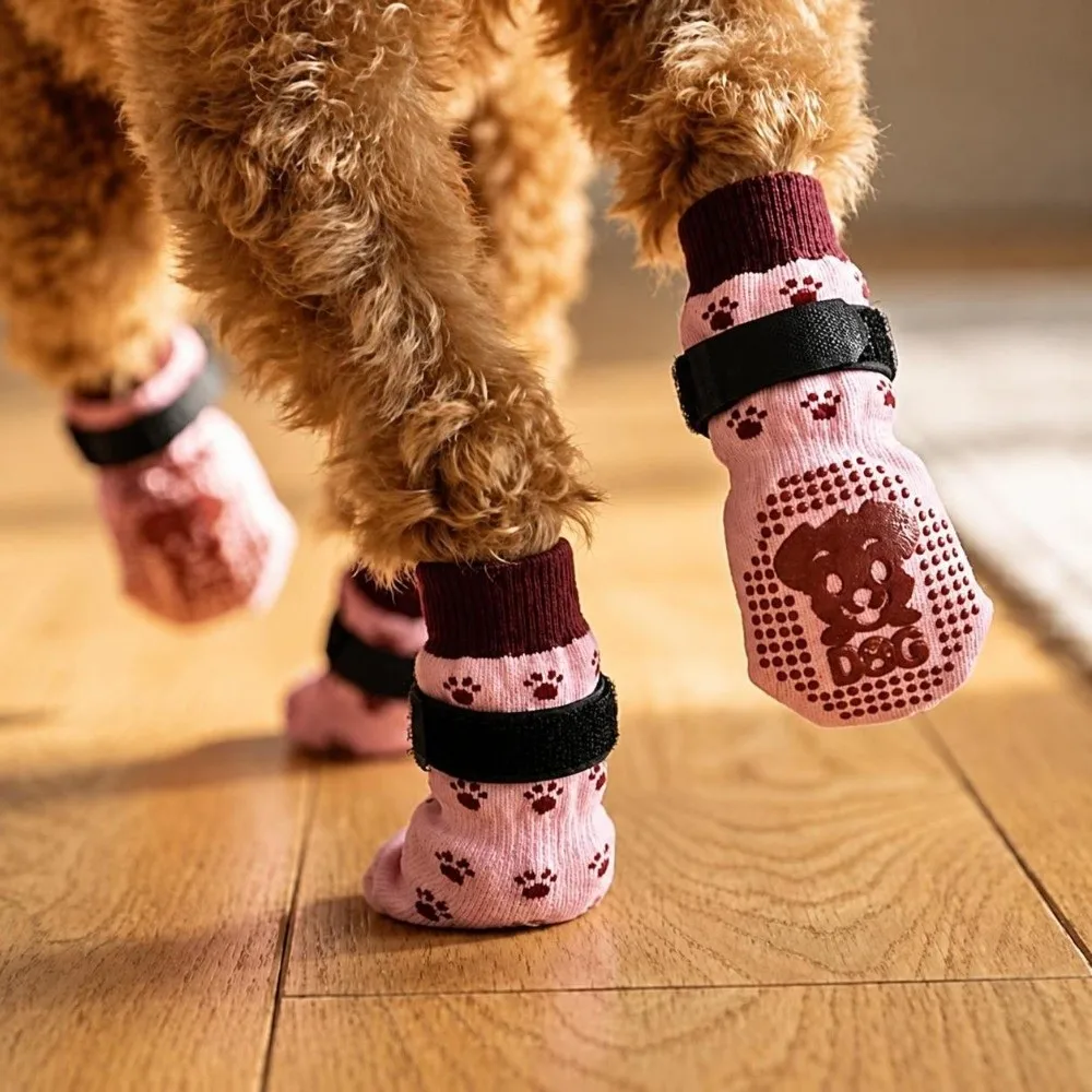 1 Set Non Slip Outdoor Dog Sock Dirt Resistant Wear Resistant Dog Paw Sock Elastic Hook and Loop Fastener Breathable