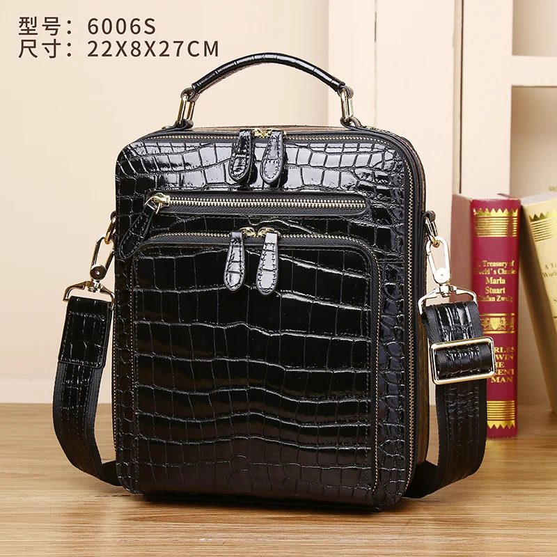 Bolsa de couro genuíno para homens, bolsa vertical, crocodilo selvagem, barriga de rosto brilhante, multifuncional, um ombro, tiracolo, nova