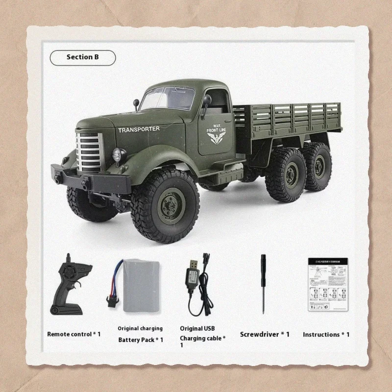 Jjrc Q60 1:16 Rc Auto 2.4g 6wd Simulatie Zeswielige Militaire Vrachtwagen Off-Road Model Kinderauto Rc Kerstcadeau Speelgoed Krachtig