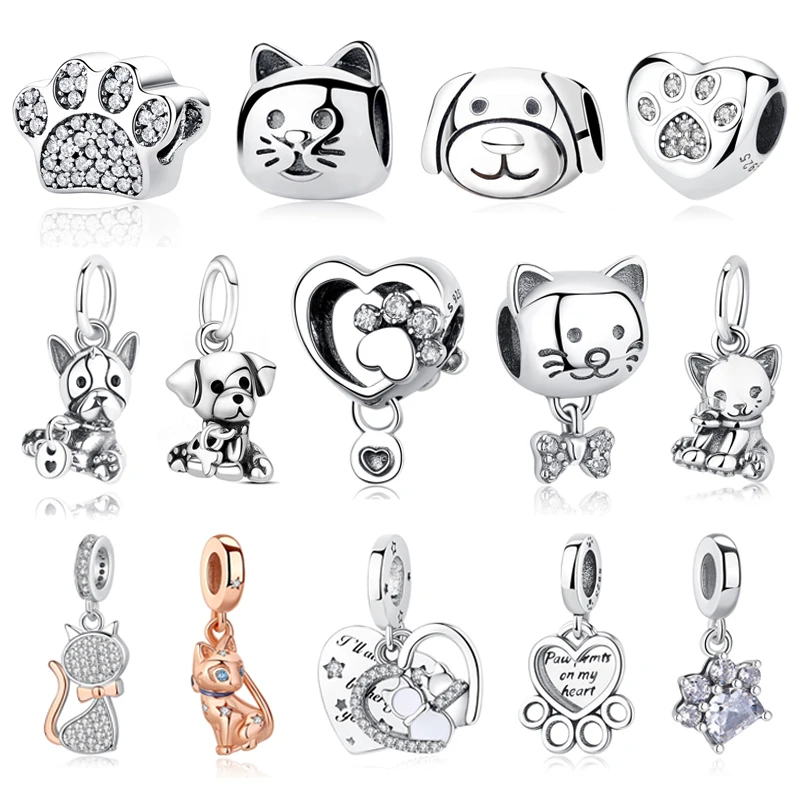 The Original 925 Sterling Silver Charm Beads Are Suitable For Pandora Bracelet Necklace Cat Puppy Love Female Diy Jewelry Charm