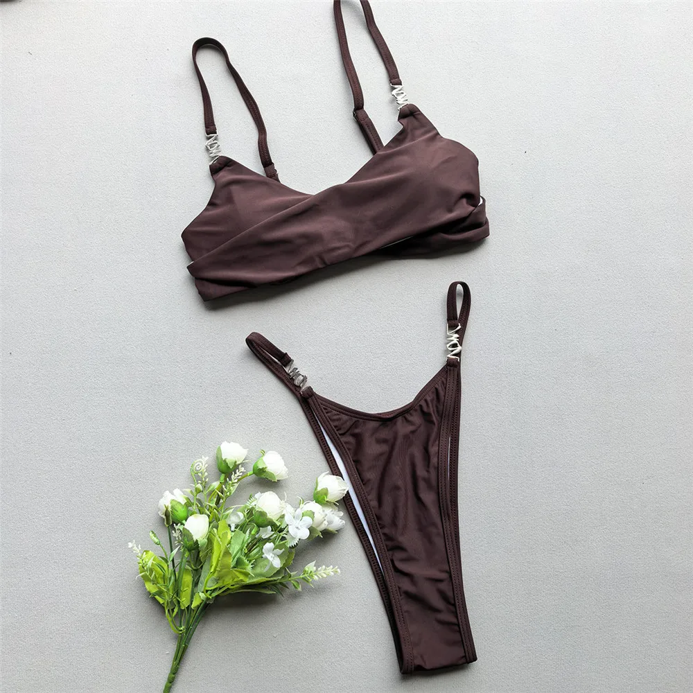 

Brown cross Bandeau Bikini Set Micro thong swimwear Back knotted Sexy Swimsuit Woman 2025 High Cut Bathing Suit Bikinis Femmes