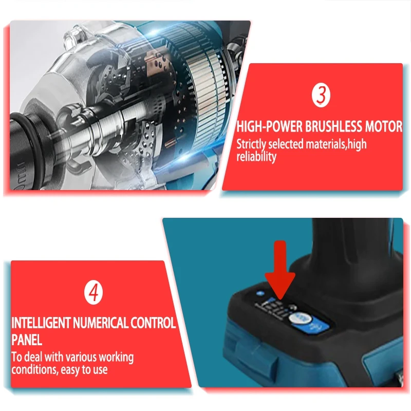 ATO Power Tools Brushless Cordless Impact Wrench  3/4 High Torque Electric Impact Wrench 1860NM For Makita 18V Battery