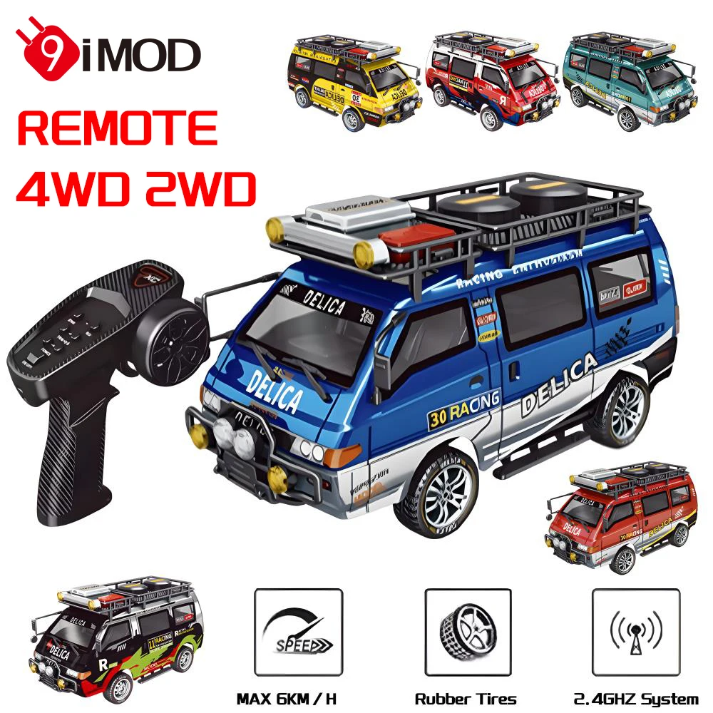 9IMOD RC Car Delica 1:24 Full Scale 2WD 4WD Remote Control Toy Vehicle with Controllable Headlights Minibus Toy Model Gifts Toys
