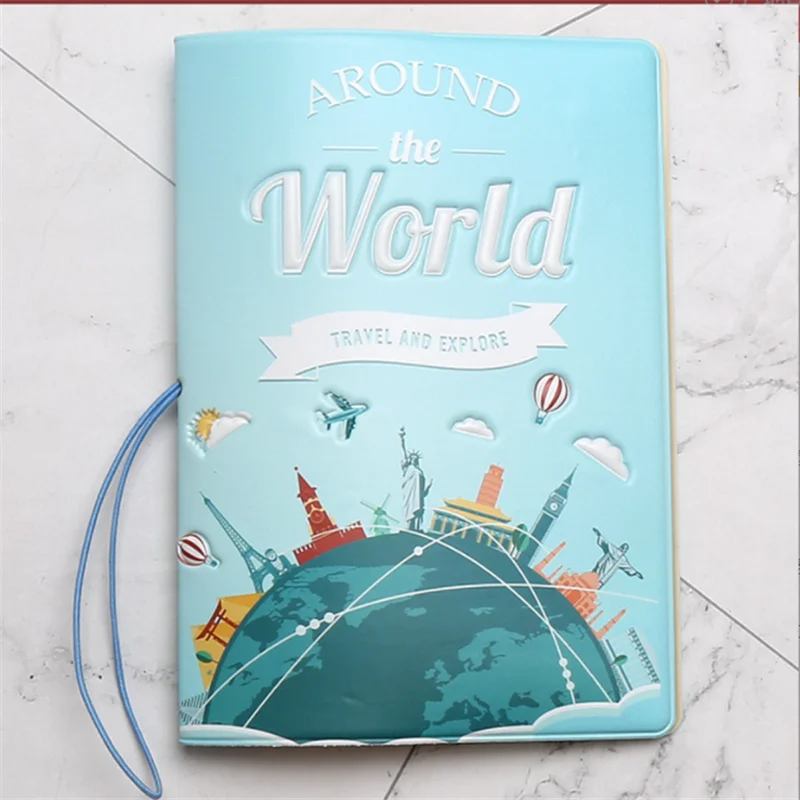 

Portable Boarding Fashion Cute Cartoon World Passport Cover Men Women PU Leather Travel Passport Holder Case Card ID Holders