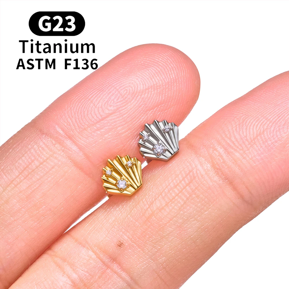 ASTM F136 Titan Muschel-Ohrstecker 16G CZ Flacher Rücken Labret Lippenstecker Helix Knorpel Tragus Ohrläppchen Ohrpiercing Schmuck – Detail 15