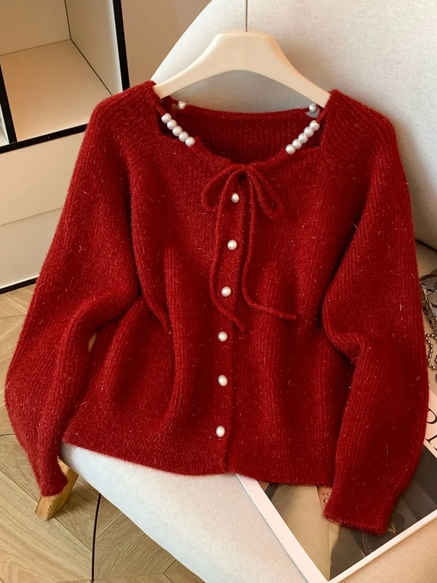 

Korean Sle Loose Knitted Sweater with Belt Women's Autumn Winter Soft Plump Lazy Sle Knitted Open Cardigan Self-Preservat...