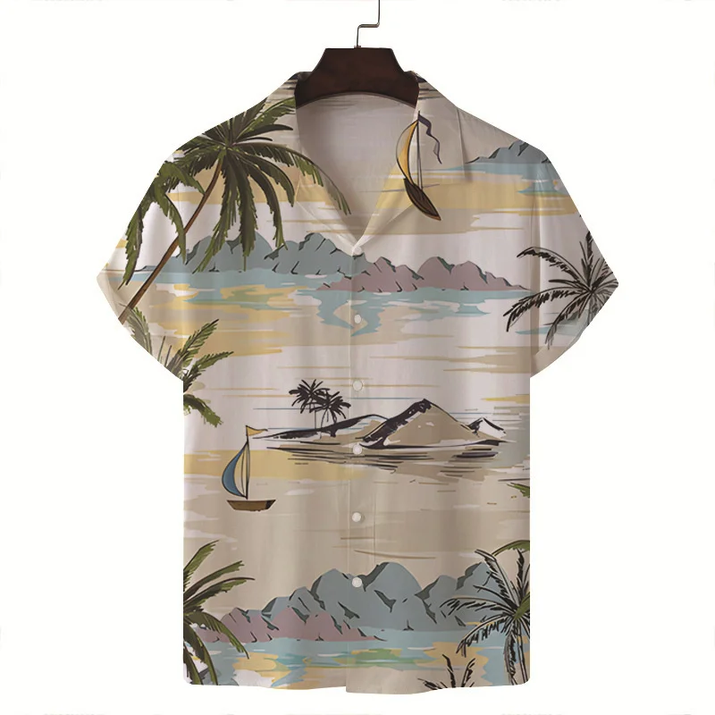 

Hawaiian Plants Beach 3d Print Shirt Men Hot Sale Summer Hawaiian Shirts Loose Short Sleeves Tops Lapel Button Blouse Clothes