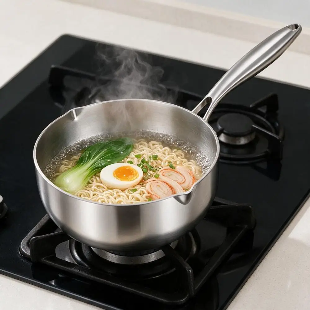 High-end Titanium-coated Milk Pot Multilayer Composite Steel Scratch Resistant Snow-flat Pan Non-stick Noodle Pot Soup
