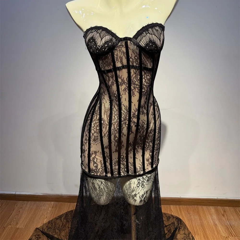 ชุดเดรสลูกไม้ผู้หญิงสำหรับฤดูร้อนปี 2026, ชุดเดรสคอร์เซ็ตลูกไม้เสริมโครง, ชุดเดรสเกาะอกเซ็กซี่สำหรับผู้หญิง, ชุดเดรสทรงบอดี้คอนแฟชั่นใหม่สไตล์ Y2K สำหรับงานปาร์ตี้