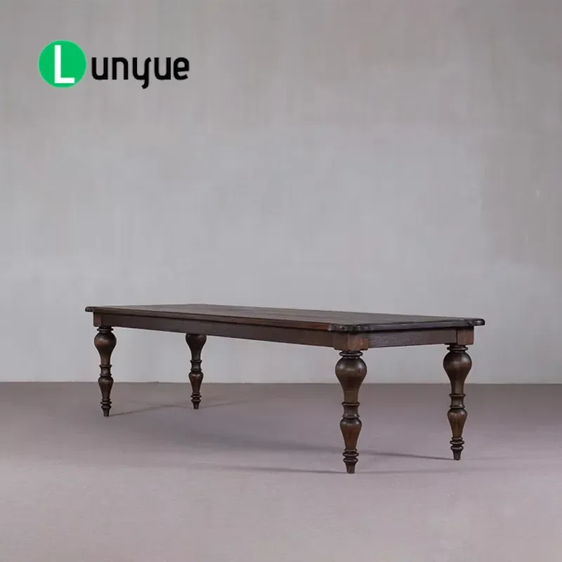 French Solid Wood Retro Rectangular 8 Seater Dining Table Durable Farmhouse Style Furniture For Large Family Dining Room