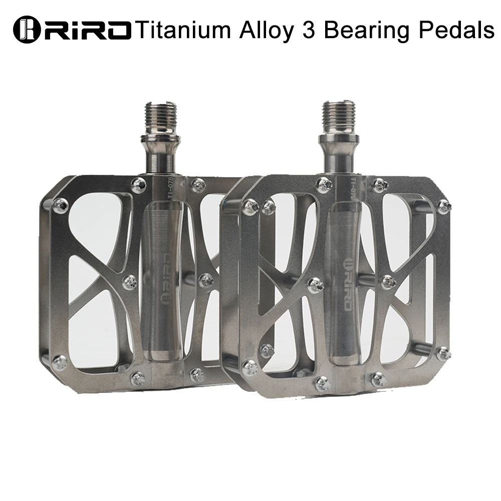 

RIRO Bicycle Pedals Titanium Alloy 3 Bearings MTB Road Bike Large Pad Pedal Anti-Slip Ultra-light 14mm Universal Thread Part